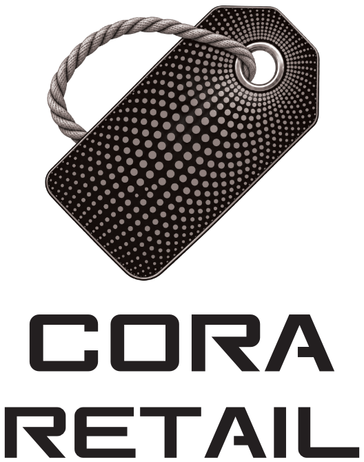 Cora Retail stacked logo, high contrast black